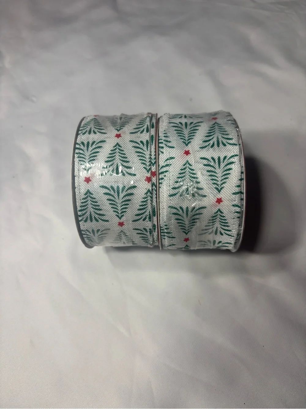 2 New Holiday Time Red Spool Gift Ribbon White & Green Pattern Christmas 1.5”x15